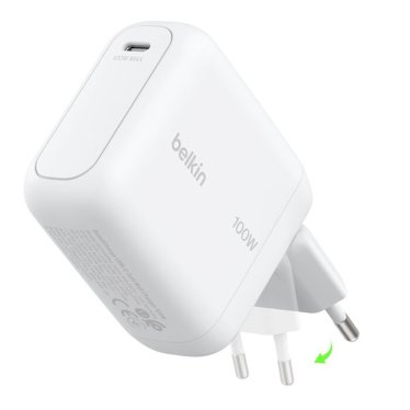 Belkin USB-C GaN Wall Charger w Foldable Plug - 100W - White
