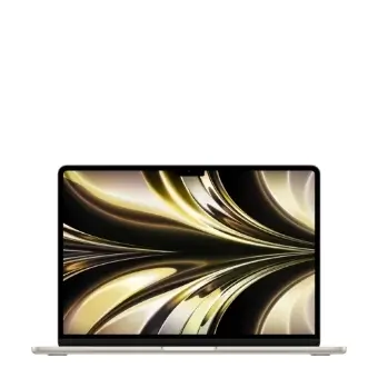 MacBook Air opengeklapt met geel/zwart scherm